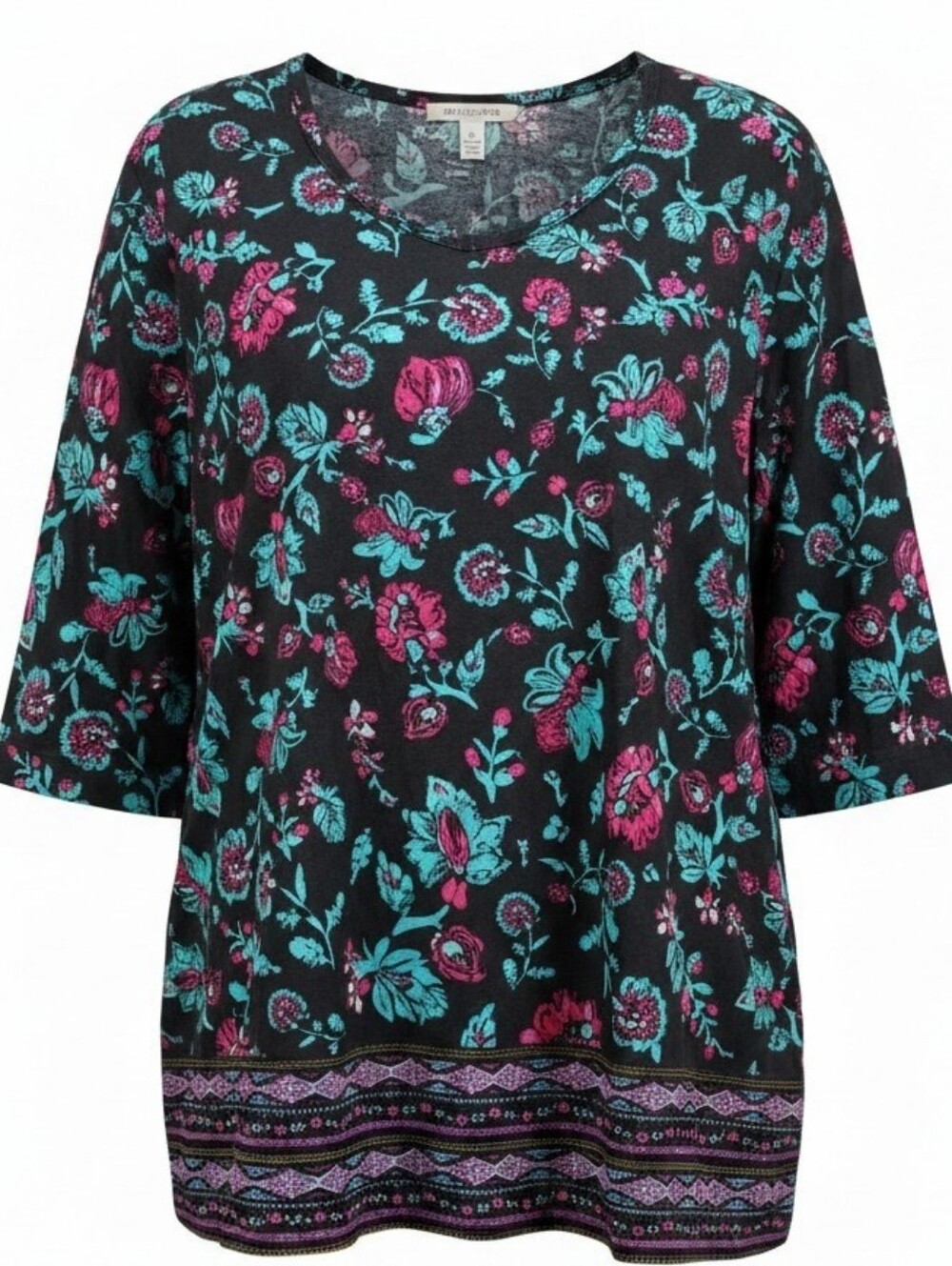ULLA POPKEN | Floral Boho Boxy Casual Cottagecore Cotton Tee | 4X 5X 28‎ 30